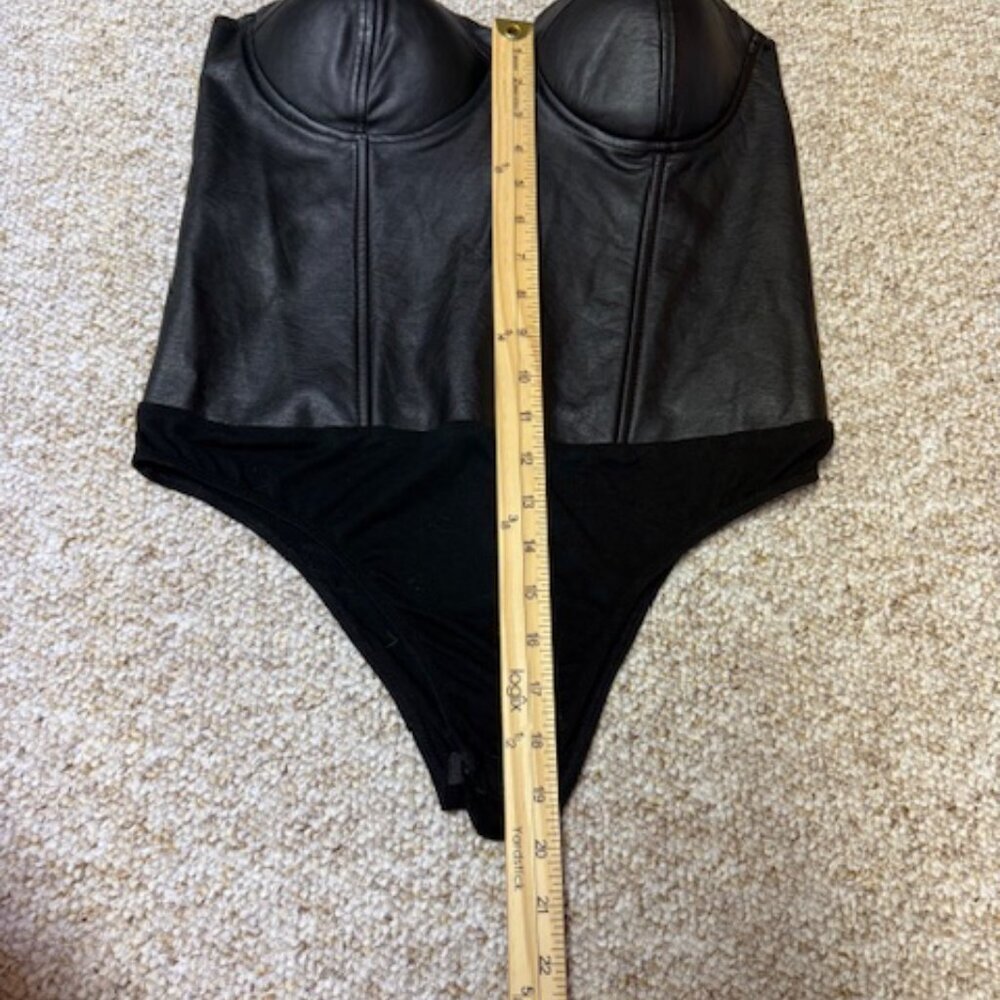 Say What Black Faux Leather Bustier Bodysuit Womens Size XL Party Wicked Biker - Picture 7 of 8